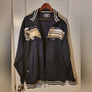 Men's Ecko Unlimited front zip jacket in blue and tan